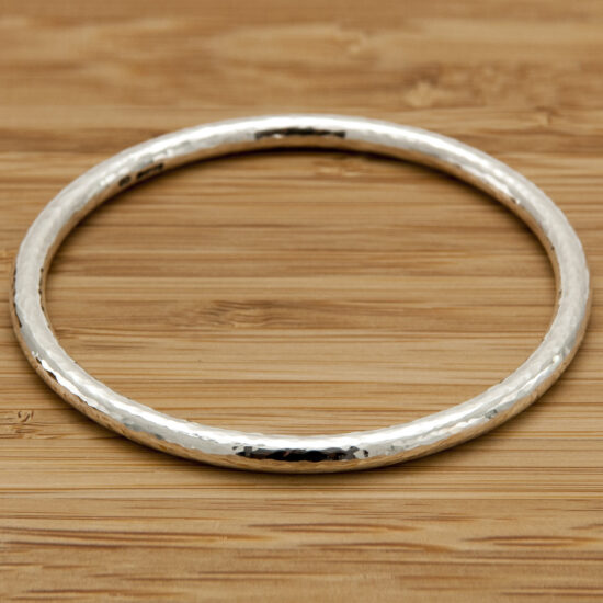 The Eden 5 Heavy Solid Silver Hammered Bangle Handmade Chunky Silver Bracelet. London Hallmarked. 5mm