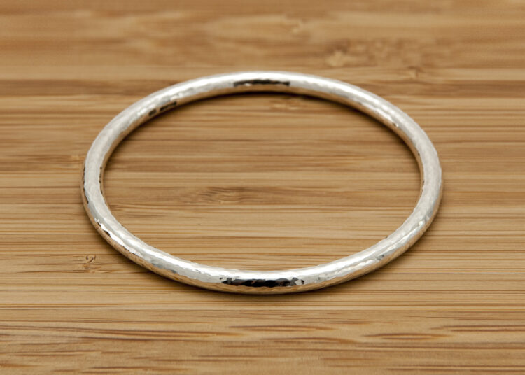 The Eden 5 Heavy Solid Silver Hammered Bangle Handmade Chunky Silver Bracelet. London Hallmarked. 5mm