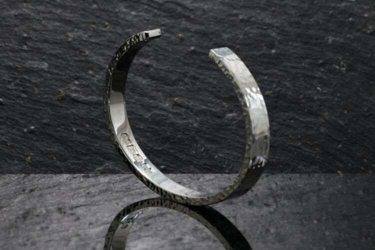 Zennor 8 Hammered Chunky Cuff Solid Silver Bracelet, Handmade Bangle - London Hallmarked. 8mm Wide