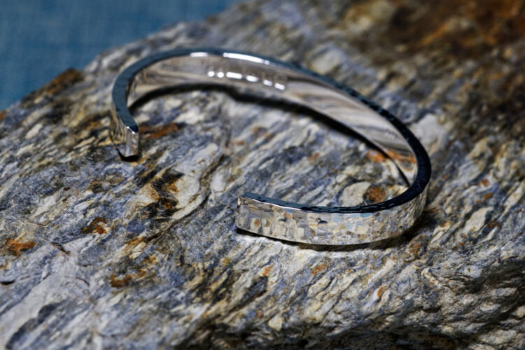 Zennor 8 Hammered Chunky Cuff Solid Silver Bracelet, Handmade Bangle - London Hallmarked. 8mm Wide