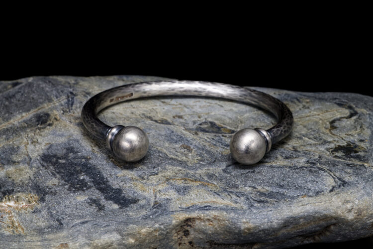 Cribbar Cuff Extra Heavy Solid Silver Torque Bangle, Handmade with London Hallmarks. 6mm Wide with Solid Silver Balls