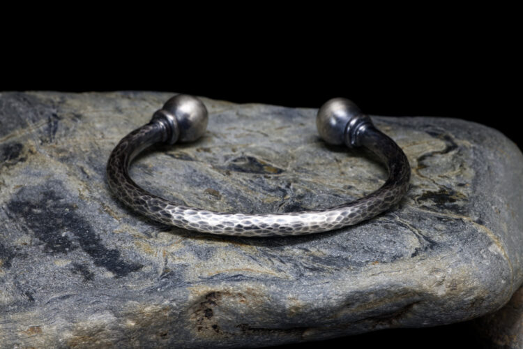 Cribbar Cuff Extra Heavy Solid Silver Torque Bangle, Handmade with London Hallmarks. 6mm Wide with Solid Silver Balls