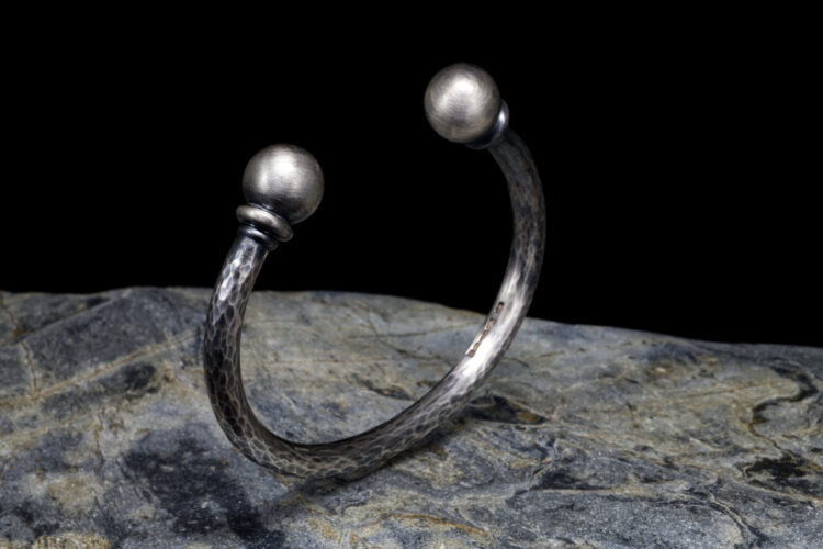 Cribbar Cuff Extra Heavy Solid Silver Torque Bangle, Handmade with London Hallmarks. 6mm Wide with Solid Silver Balls