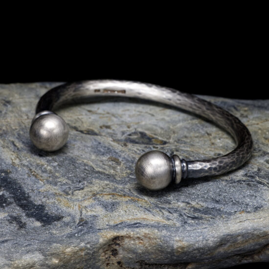 Cribbar Cuff Extra Heavy Solid Silver Torque Bangle, Handmade with London Hallmarks. 6mm Wide with Solid Silver Balls