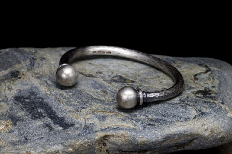 Cribbar Cuff Extra Heavy Solid Silver Torque Bangle, Handmade with London Hallmarks. 6mm Wide with Solid Silver Balls