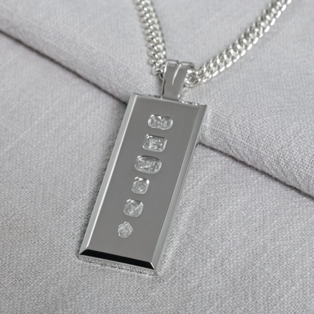 Large Pendant Solid Silver chunky bevelled Queen's ingot, london hallmarked on a silver chain by kerensa Jewellery