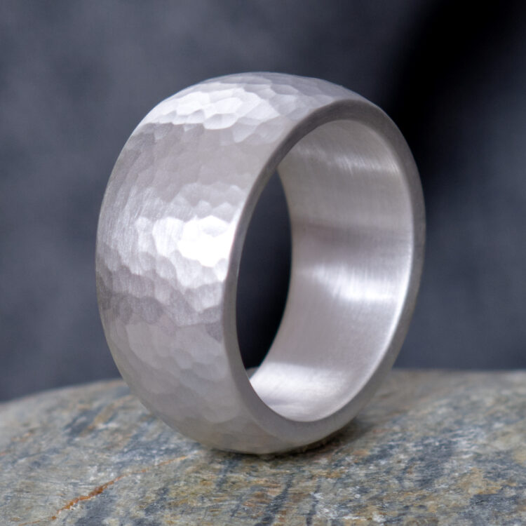 The Pebble Chunky Wide Hammered Sterling Silver Ring Handmade in Cornwall, London Hallmarked